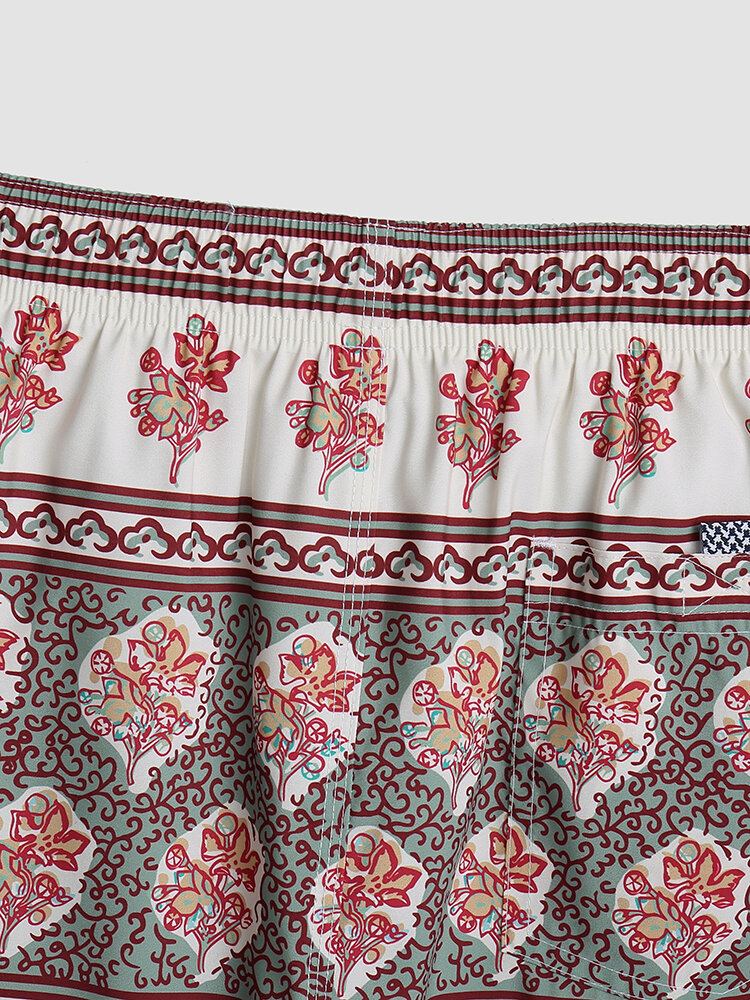Heren Bloemenprint Vintage Stijl Gezellige Korte Lichtgewicht Dunne Board Shorts