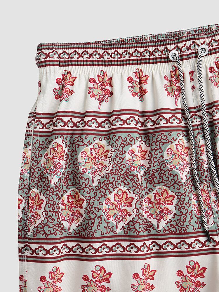 Heren Bloemenprint Vintage Stijl Gezellige Korte Lichtgewicht Dunne Board Shorts