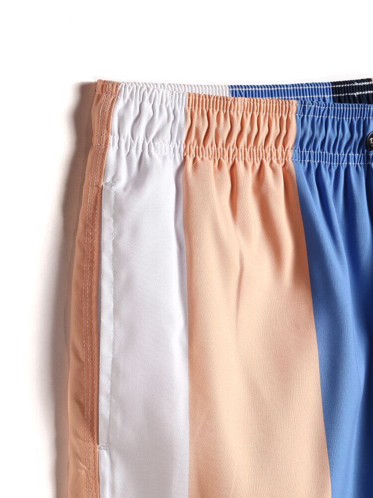 Heren Color Block Stripe Sneldrogende Strandshort Met Trekkoord En Zak