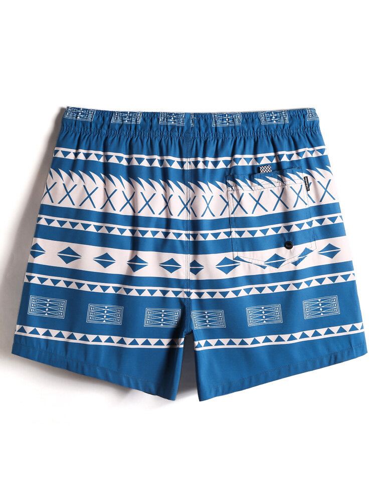 Heren Sneldrogende Vintage Geo Print Taille Strandshorts Met Trekkoord