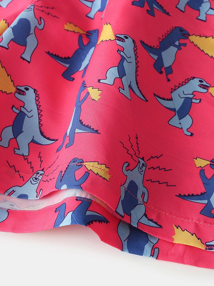 Mannen Vakantie Dinosaurus Grappige Cartoon Afdrukken Sneldrogende Mini Korte Strandshorts