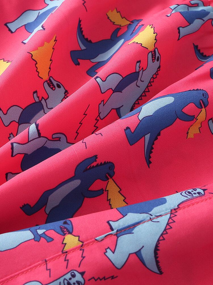 Mannen Vakantie Dinosaurus Grappige Cartoon Afdrukken Sneldrogende Mini Korte Strandshorts