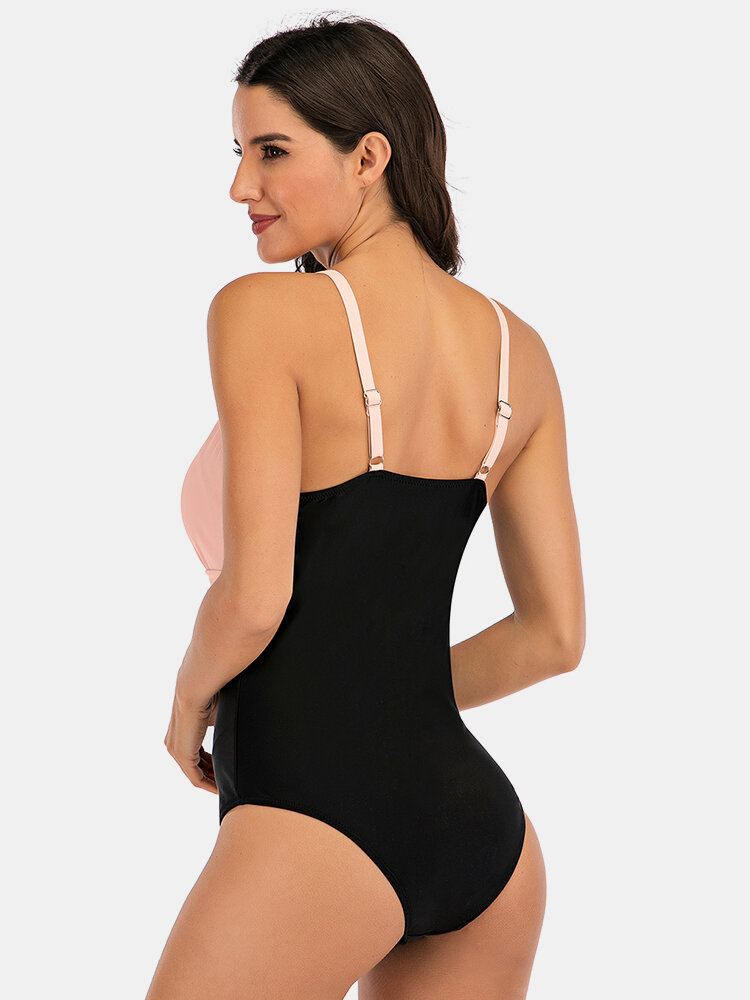Plus Maat Dames Gestreepte Splice Tweekleurige Skinny Fit Badmode Uit Één Stuk