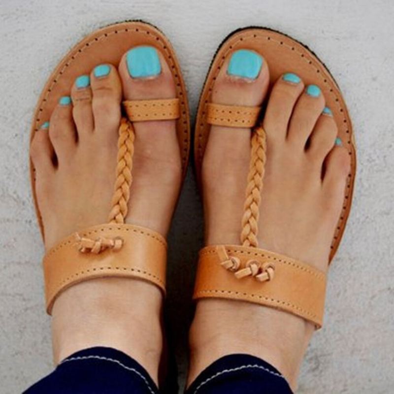 Dames Zomer Retro Gevlochten Slippers Platte Slide Sandalen