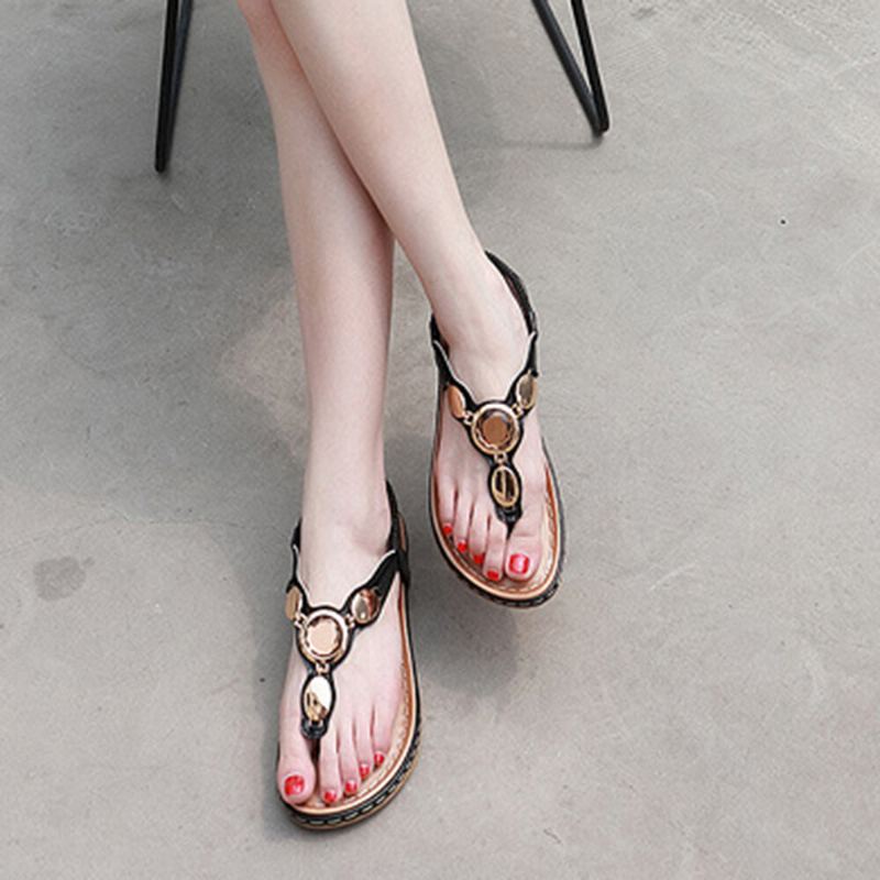 Damesmode Metalen Gesp Zachte Strand Clip Teen Sandalen