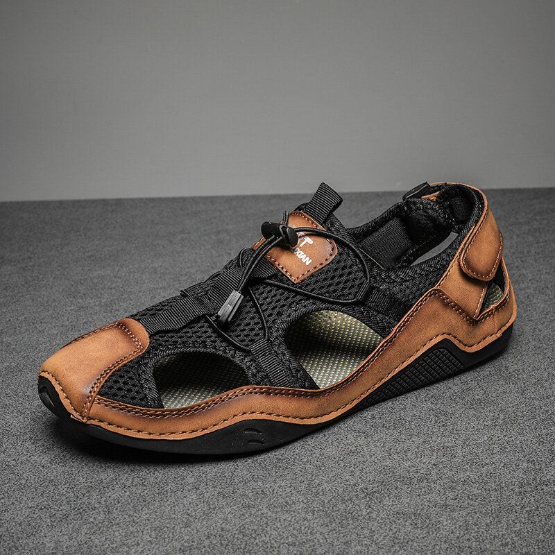 Heren Close Toes Splicing Non Slip Soft Casual Leren Sandalen