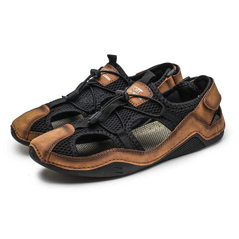 Heren Close Toes Splicing Non Slip Soft Casual Leren Sandalen