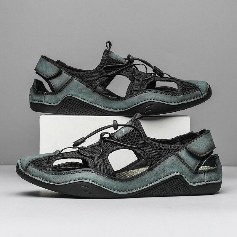 Heren Close Toes Splicing Non Slip Soft Casual Leren Sandalen