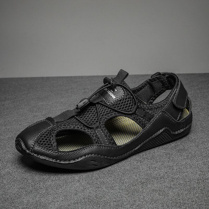 Heren Close Toes Splicing Non Slip Soft Casual Leren Sandalen