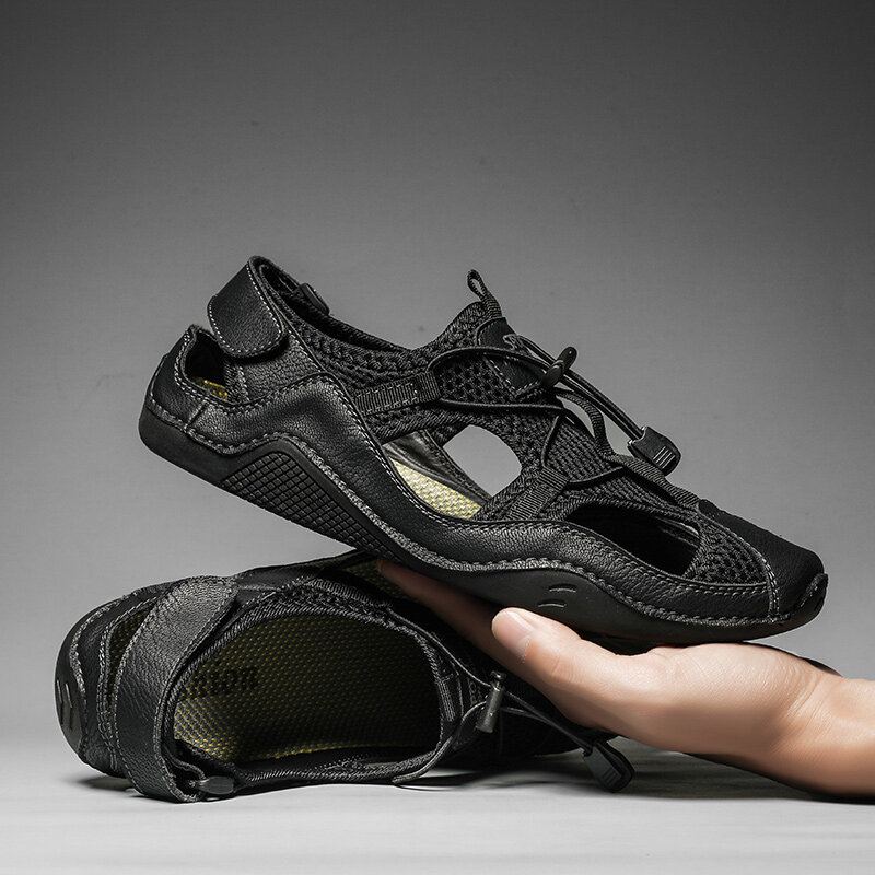 Heren Close Toes Splicing Non Slip Soft Casual Leren Sandalen