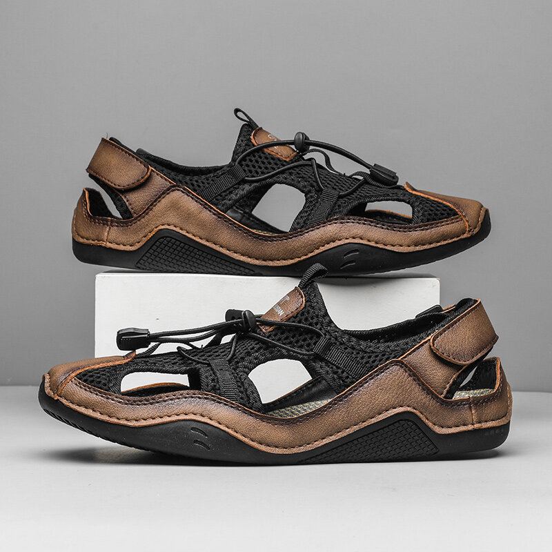 Heren Close Toes Splicing Non Slip Soft Casual Leren Sandalen