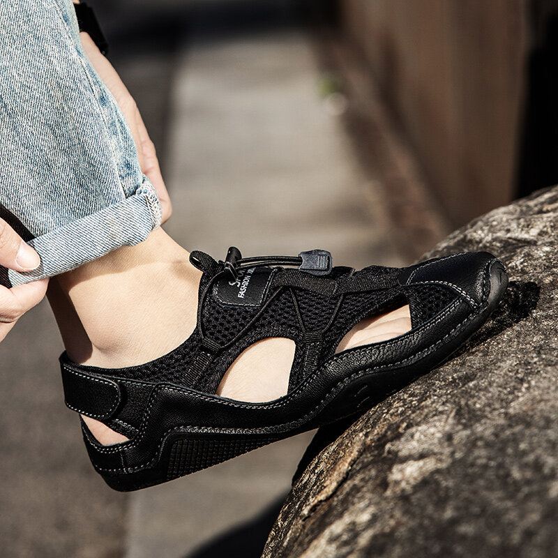 Heren Close Toes Splicing Non Slip Soft Casual Leren Sandalen
