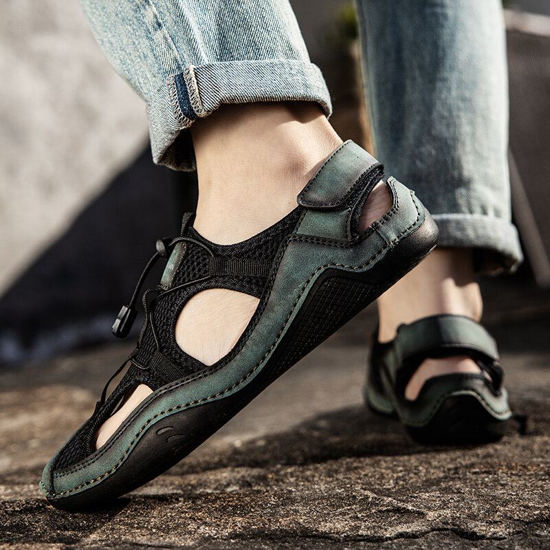 Heren Close Toes Splicing Non Slip Soft Casual Leren Sandalen