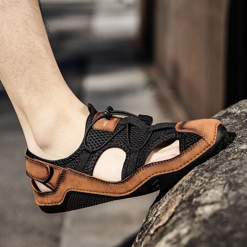 Heren Close Toes Splicing Non Slip Soft Casual Leren Sandalen