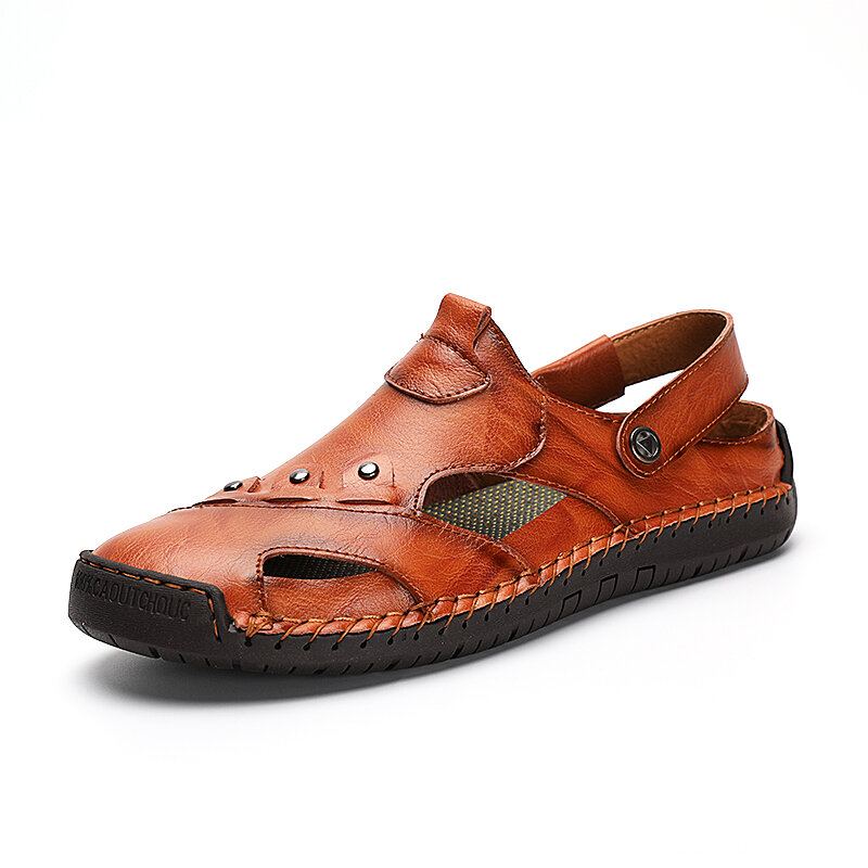 Heren Twee Manieren Microfiber Leer Ademend Handgemaakt Outdoor Retro Sandalen