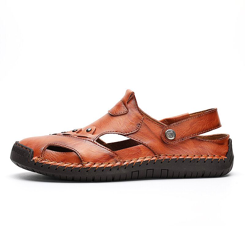 Heren Twee Manieren Microfiber Leer Ademend Handgemaakt Outdoor Retro Sandalen
