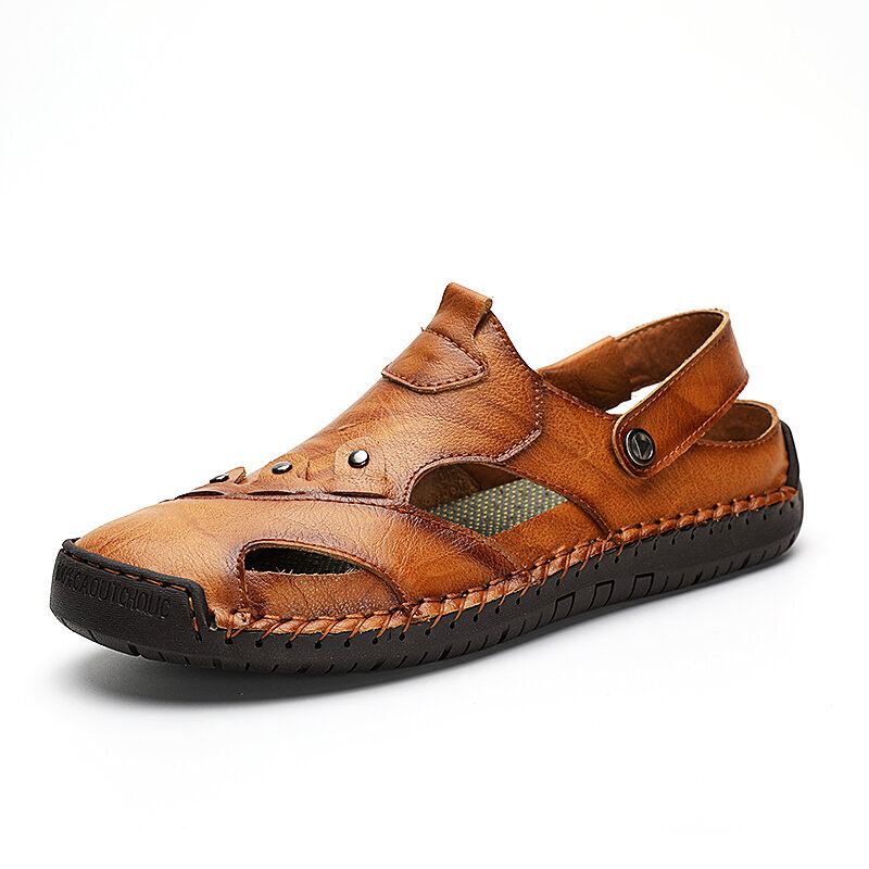 Heren Twee Manieren Microfiber Leer Ademend Handgemaakt Outdoor Retro Sandalen