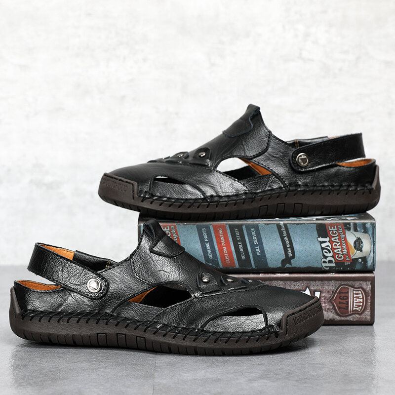 Heren Twee Manieren Microfiber Leer Ademend Handgemaakt Outdoor Retro Sandalen