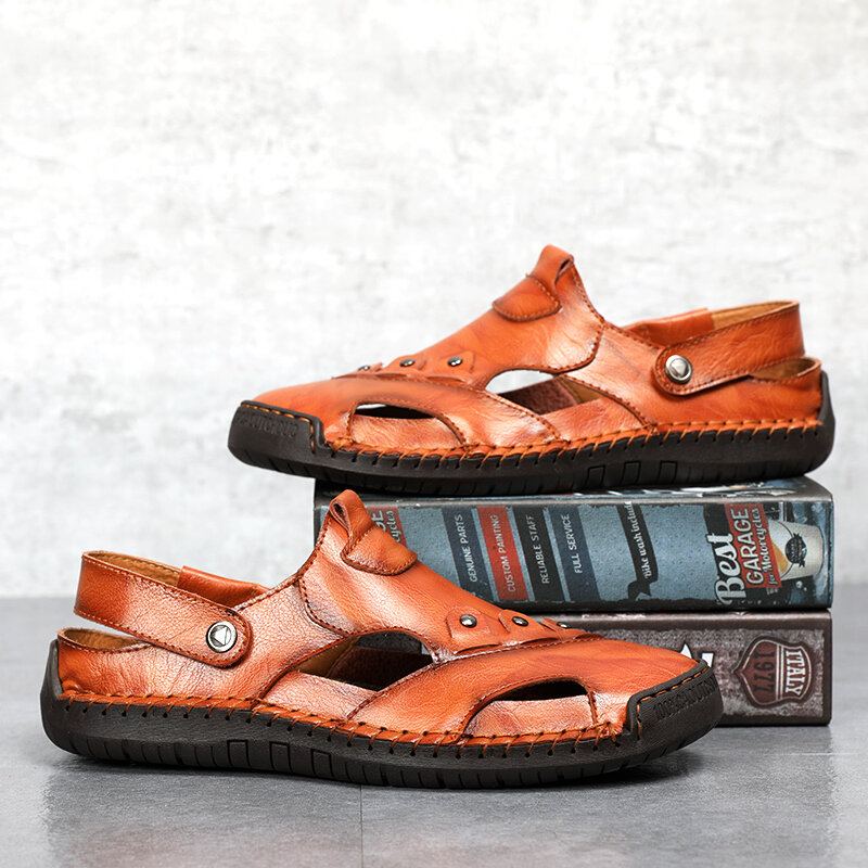 Heren Twee Manieren Microfiber Leer Ademend Handgemaakt Outdoor Retro Sandalen