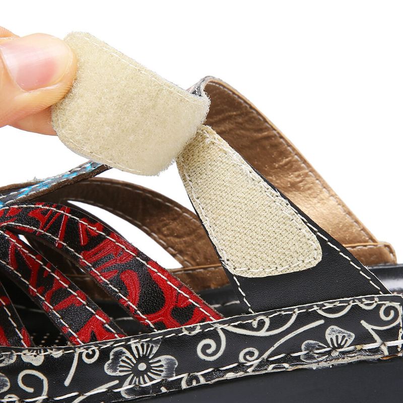 Vintage Lederen Bloemenuitsparing Verstelbare Riem Slip-on Muilezels Klompen Platte Dia's Sandalen