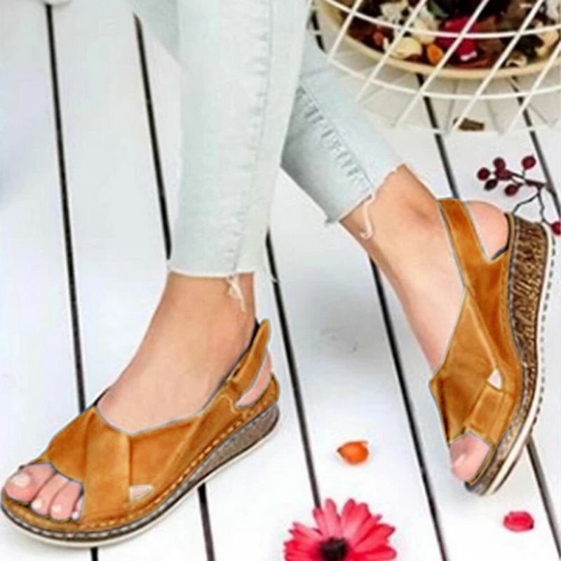 Vrouwen Klittenband Open Teen Slingback Casual Zomer Wedge Sandalen