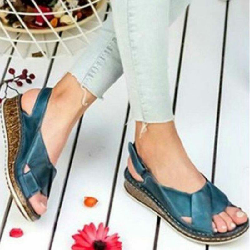 Vrouwen Klittenband Open Teen Slingback Casual Zomer Wedge Sandalen