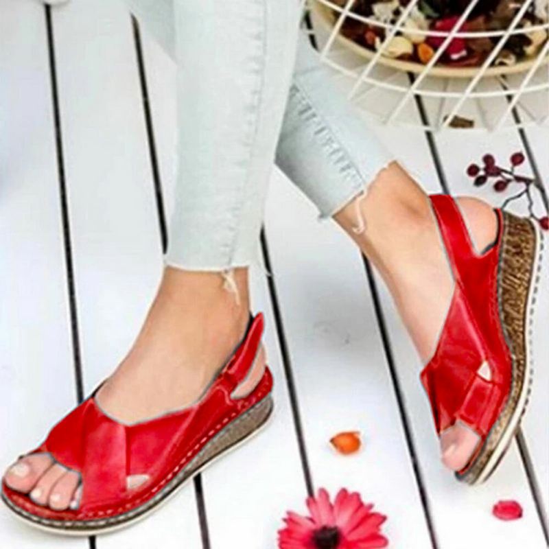 Vrouwen Klittenband Open Teen Slingback Casual Zomer Wedge Sandalen