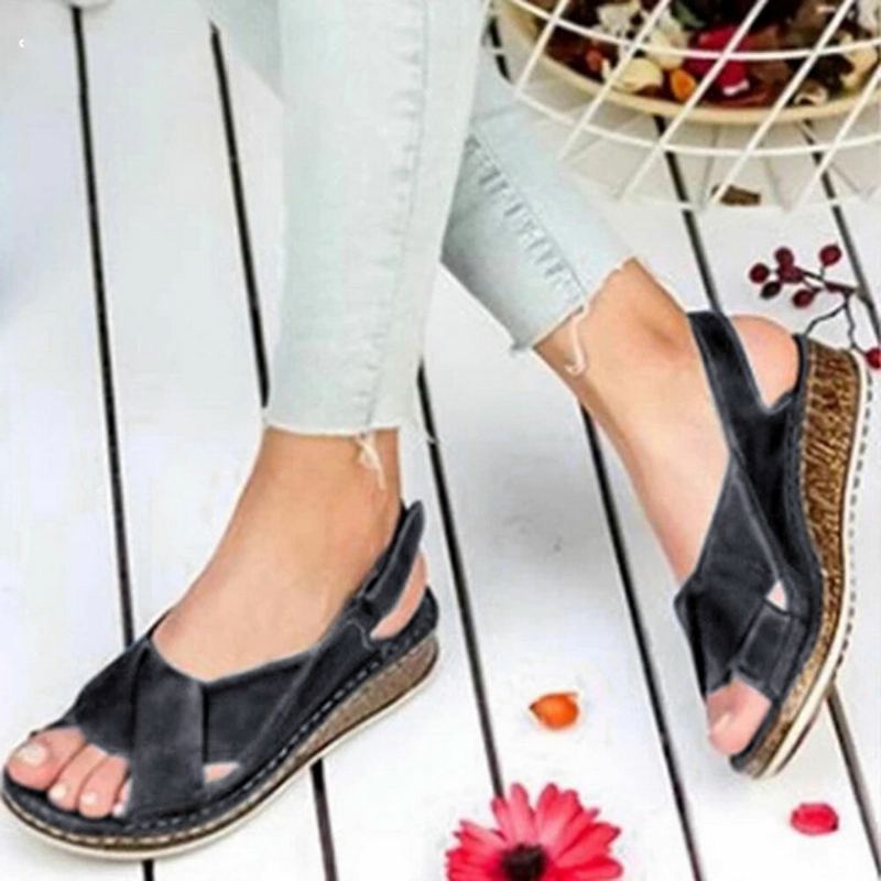 Vrouwen Klittenband Open Teen Slingback Casual Zomer Wedge Sandalen