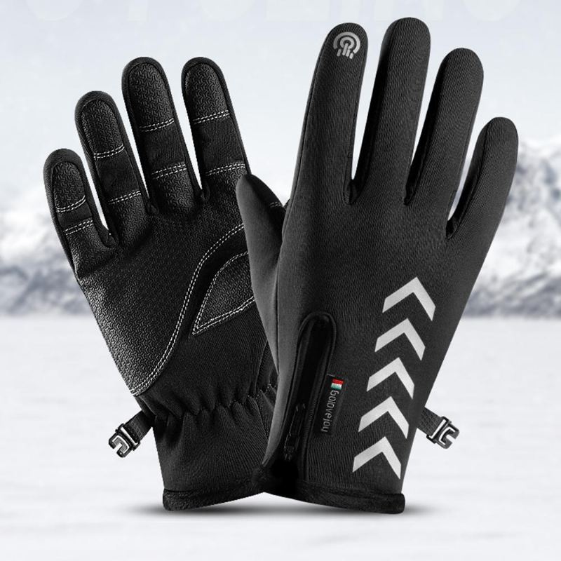 Fietsen Warme Handschoenen Seizoen Outdoor Waterdichte Sport Anti-slip Vijf-vinger Touchscreen Nacht Rijden Hoogtepunt Reflecterende Handschoenen
