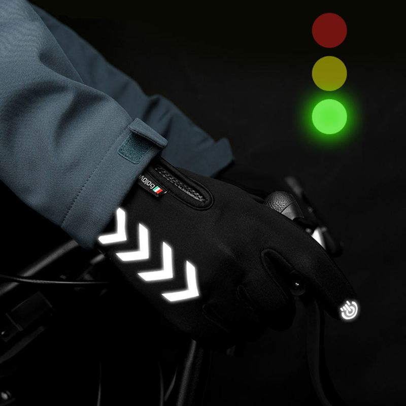 Fietsen Warme Handschoenen Seizoen Outdoor Waterdichte Sport Anti-slip Vijf-vinger Touchscreen Nacht Rijden Hoogtepunt Reflecterende Handschoenen