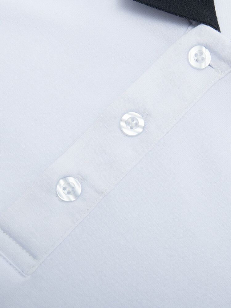 Heren Contrast Patchwork Letter Print 100% Katoen Casual Golf Shirts Met Lange Mouwen