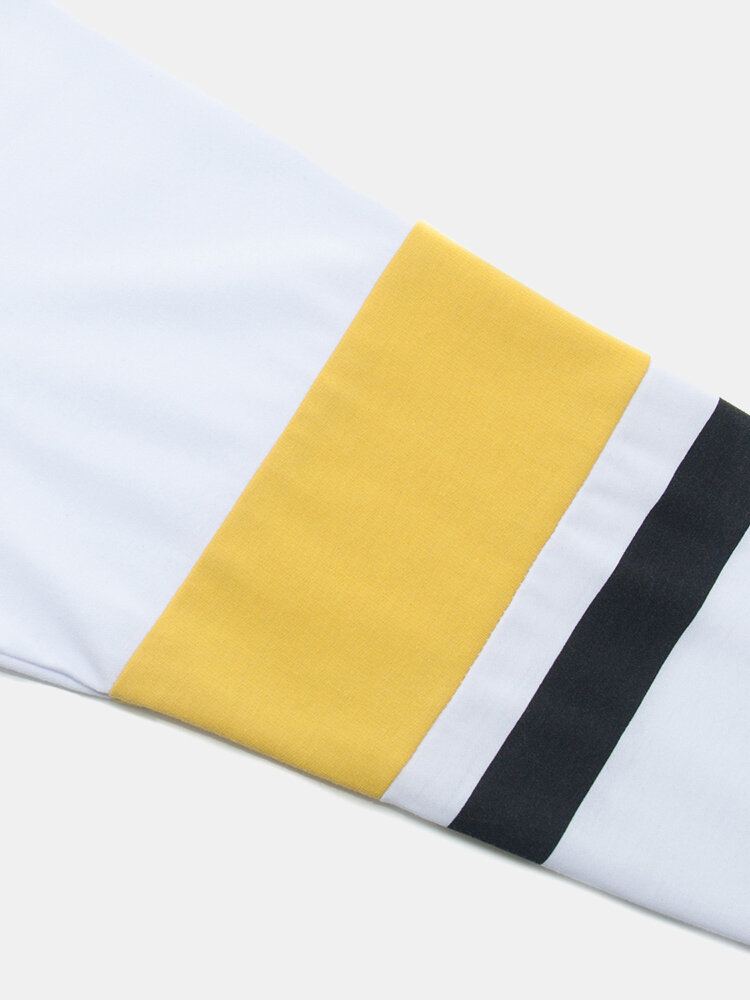 Heren Contrast Patchwork Letter Print 100% Katoen Casual Golf Shirts Met Lange Mouwen