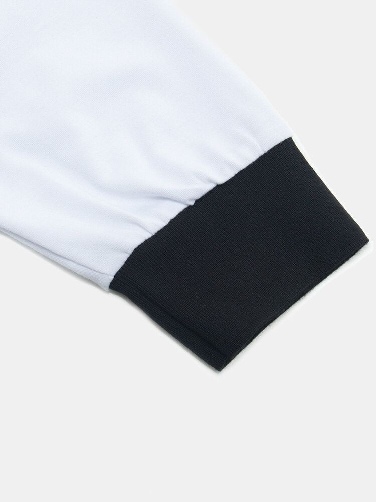 Heren Contrast Patchwork Letter Print 100% Katoen Casual Golf Shirts Met Lange Mouwen