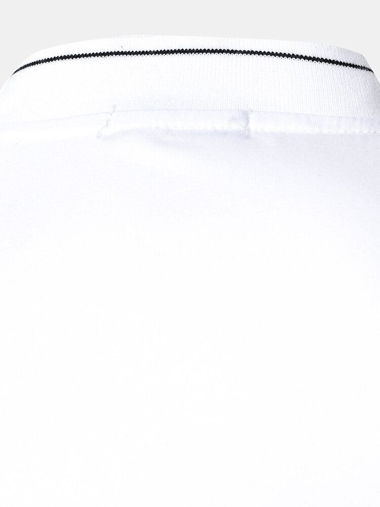 Heren Driekleurige Patchwork Golfshirts Met Lange Mouwen En Borstzak
