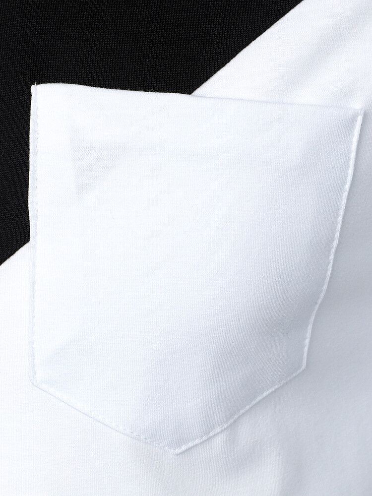 Heren Driekleurige Patchwork Golfshirts Met Lange Mouwen En Borstzak