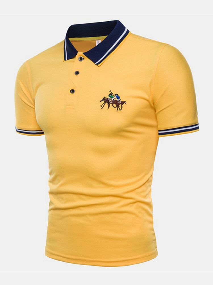 Heren Nieuwe Casual Mode Borduurwerk Wilde Revers T-shirts Met Korte Mouwen