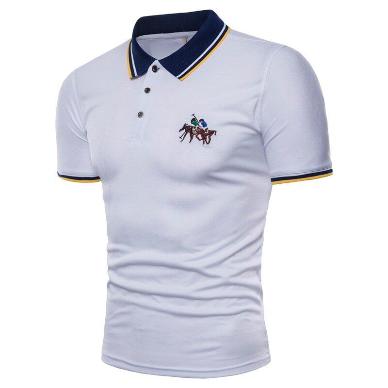 Heren Nieuwe Casual Mode Borduurwerk Wilde Revers T-shirts Met Korte Mouwen