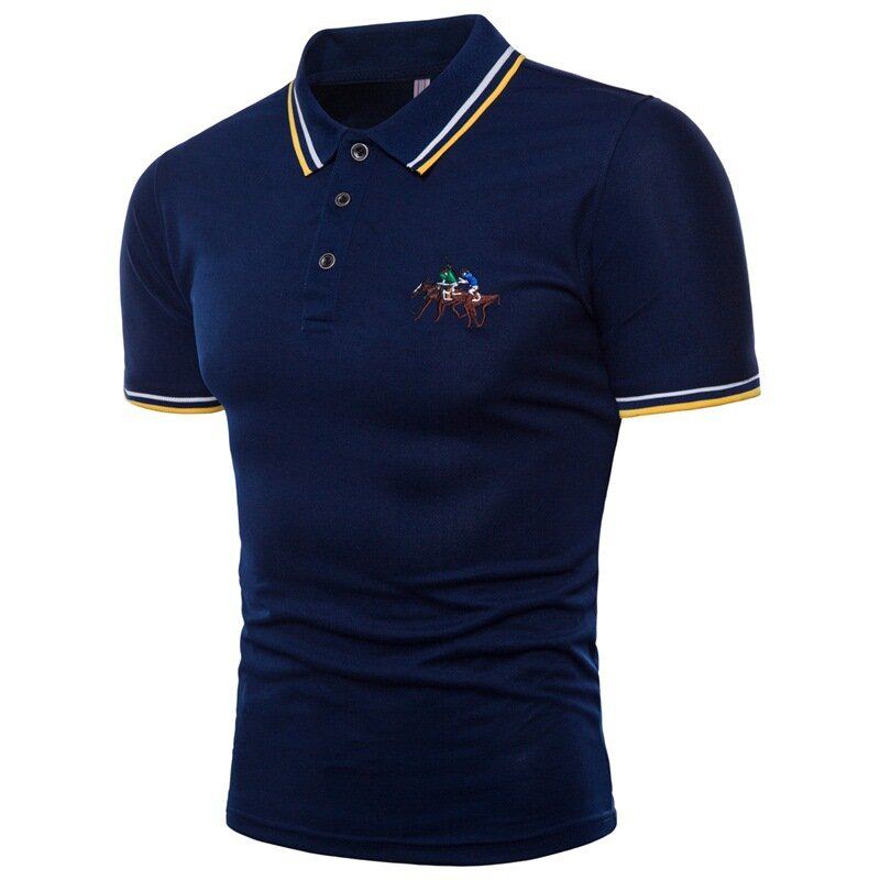 Heren Nieuwe Casual Mode Borduurwerk Wilde Revers T-shirts Met Korte Mouwen