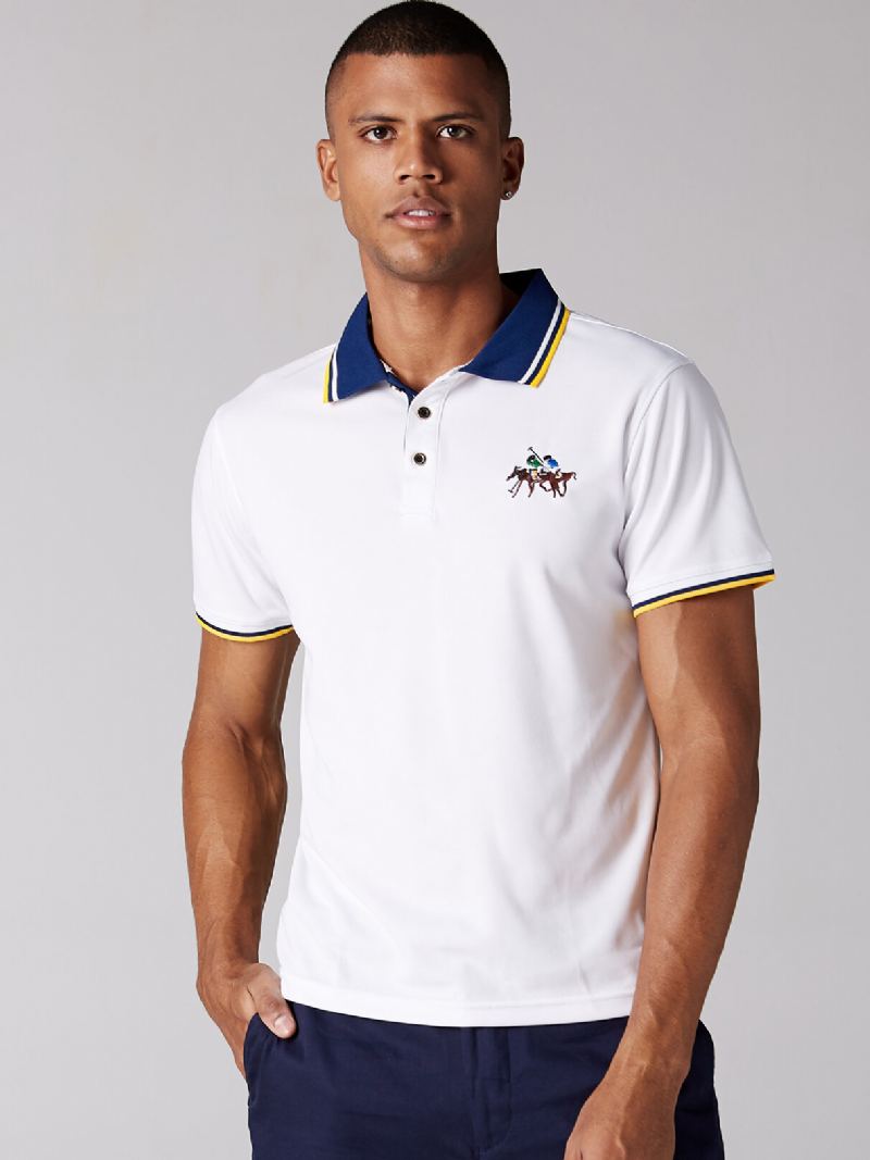 Heren Nieuwe Casual Mode Borduurwerk Wilde Revers T-shirts Met Korte Mouwen