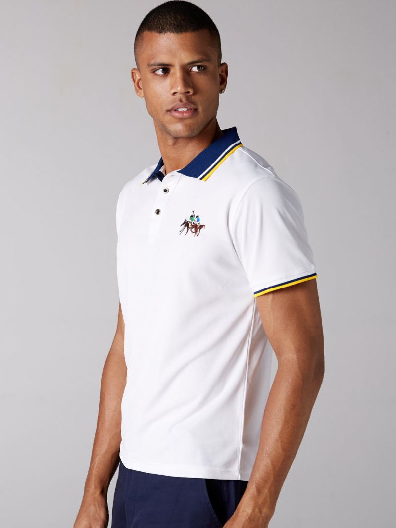 Heren Nieuwe Casual Mode Borduurwerk Wilde Revers T-shirts Met Korte Mouwen
