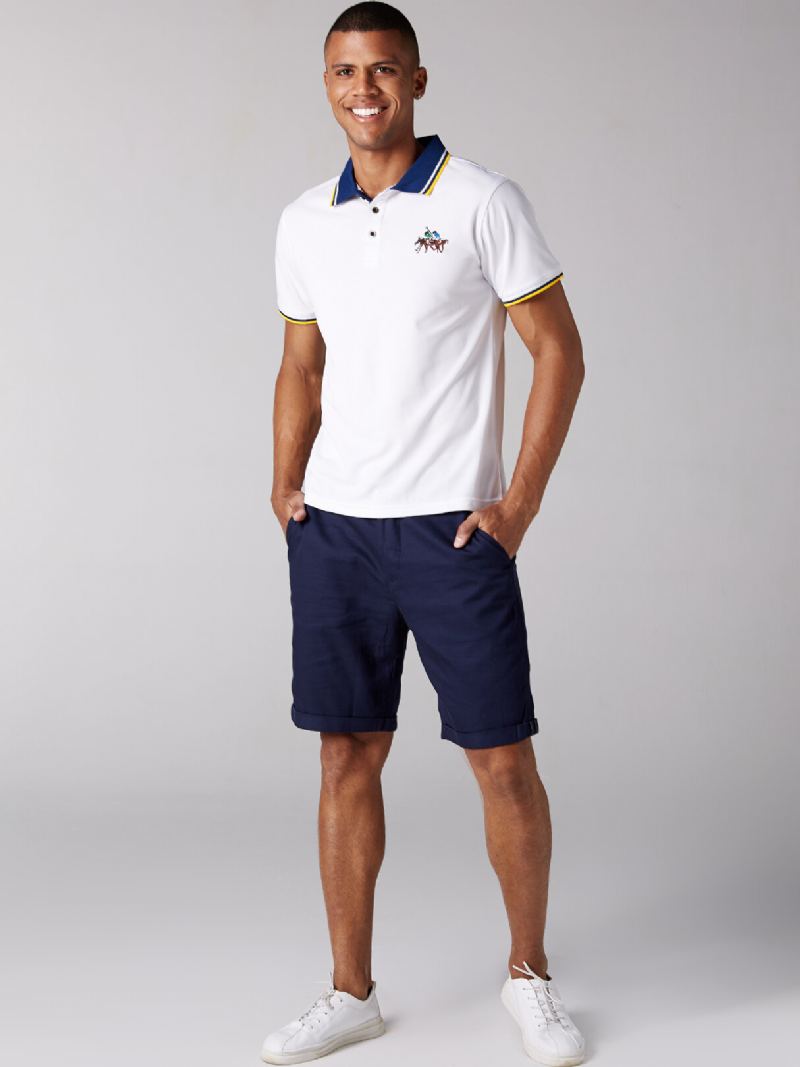 Heren Nieuwe Casual Mode Borduurwerk Wilde Revers T-shirts Met Korte Mouwen