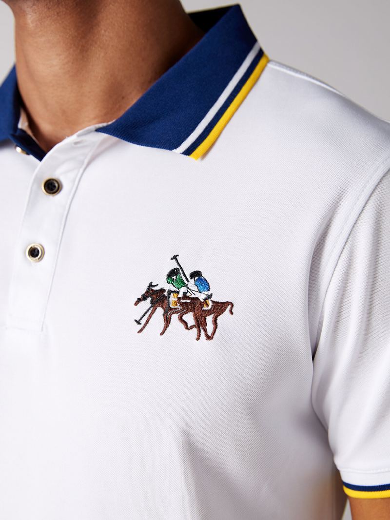 Heren Nieuwe Casual Mode Borduurwerk Wilde Revers T-shirts Met Korte Mouwen