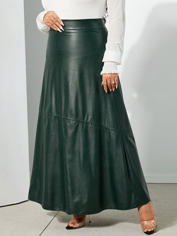 Vrouwen Solid Casual Lederen Enkellange Street Fashion Fitting Rokken