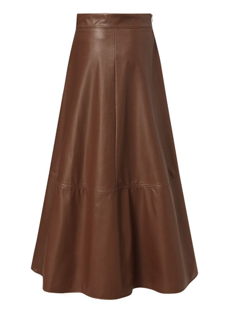 Vrouwen Solid Casual Lederen Enkellange Street Fashion Fitting Rokken