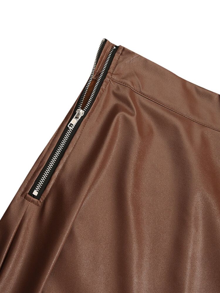 Vrouwen Solid Casual Lederen Enkellange Street Fashion Fitting Rokken