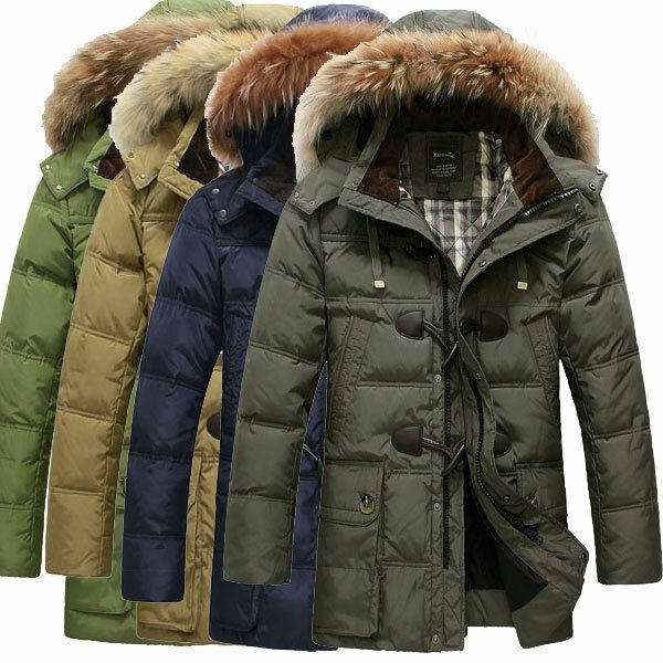 Heren Kwaliteit Hoorn Gesp Hooded Warme Lange Donsjack Jas