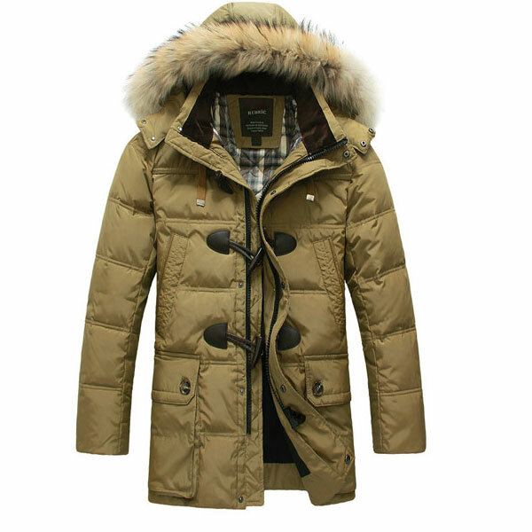 Heren Kwaliteit Hoorn Gesp Hooded Warme Lange Donsjack Jas