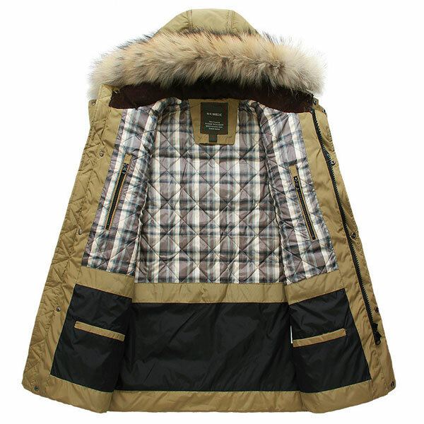 Heren Kwaliteit Hoorn Gesp Hooded Warme Lange Donsjack Jas