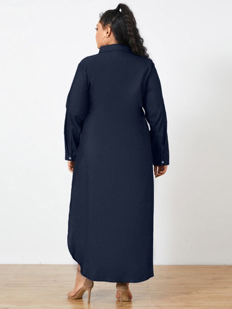 100% Katoenen Revers Halve Mouw Met Zijzakken Casual Losse Jurk Voor Dames