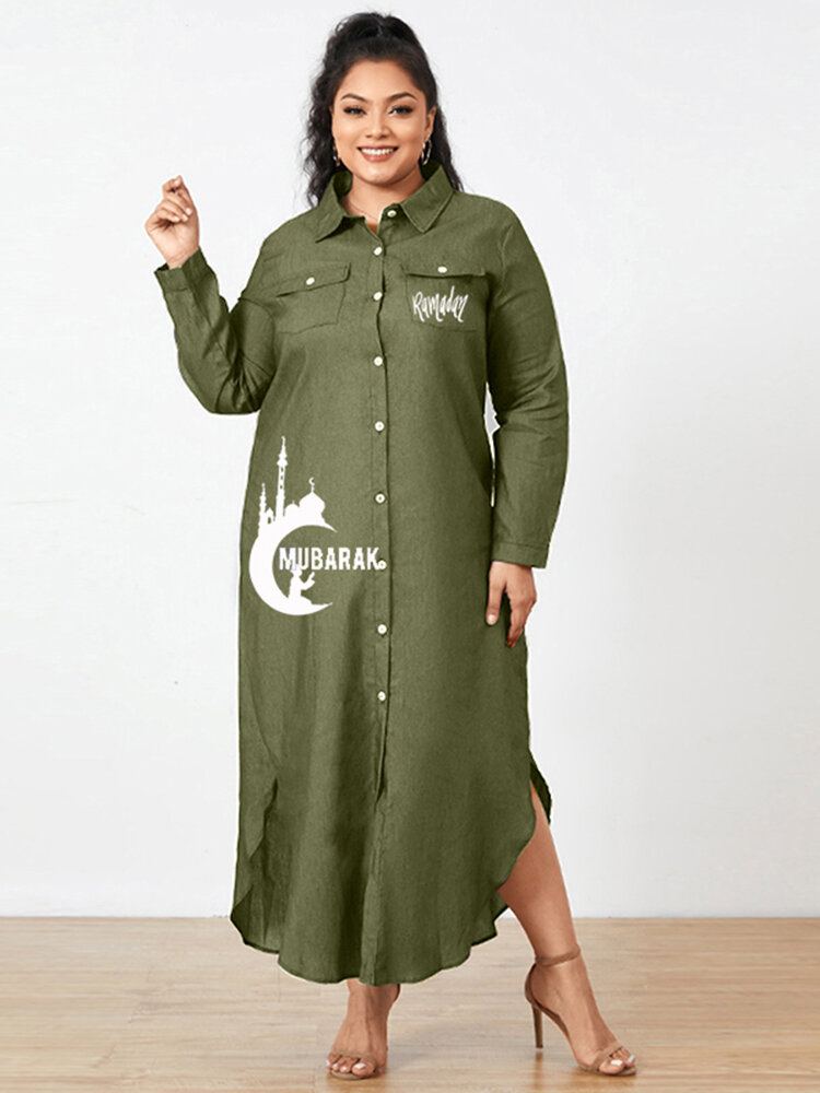 100% Katoenen Revers Halve Mouw Met Zijzakken Casual Losse Jurk Voor Dames